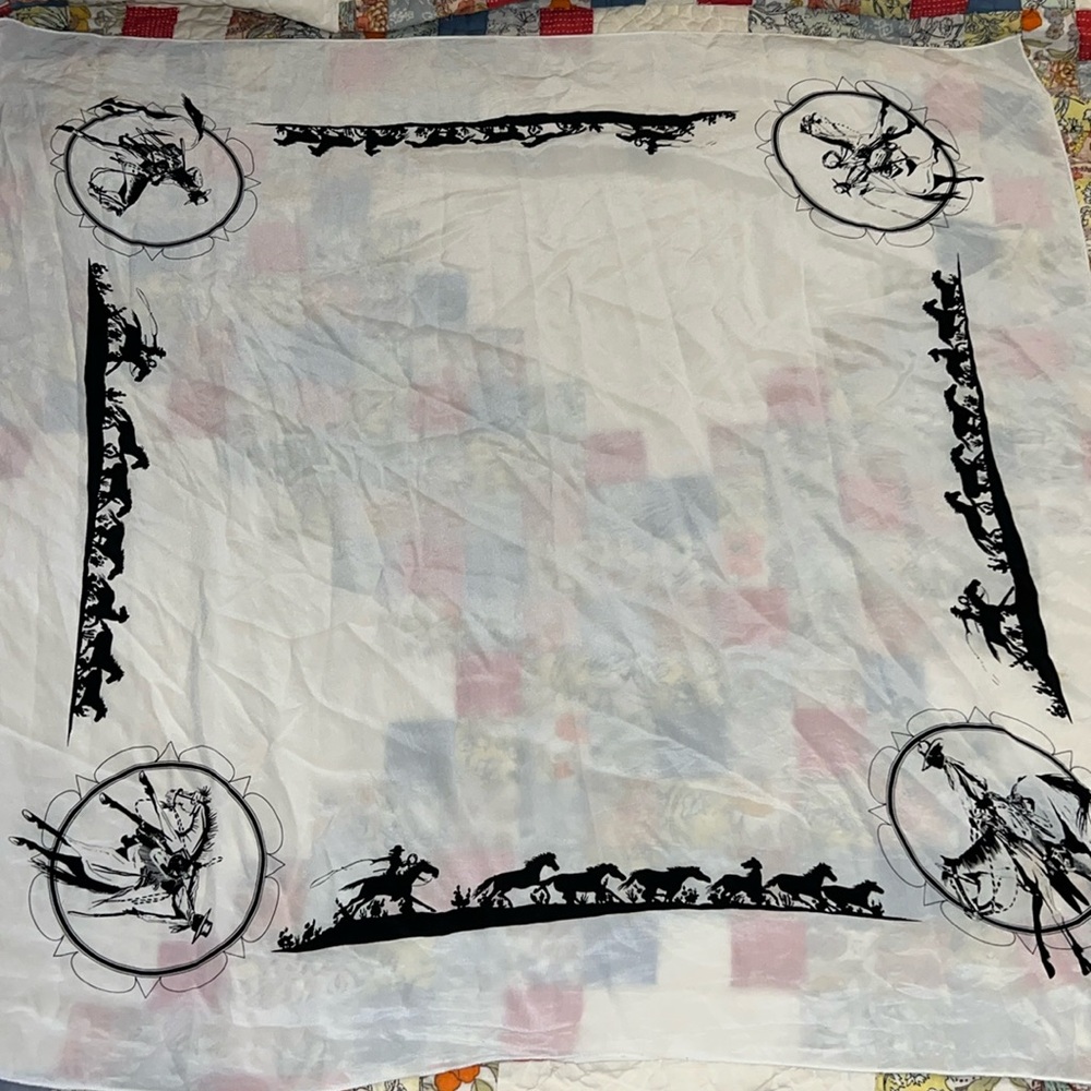 Vintage Dave Holl 1990 western horse square print scarf 33”